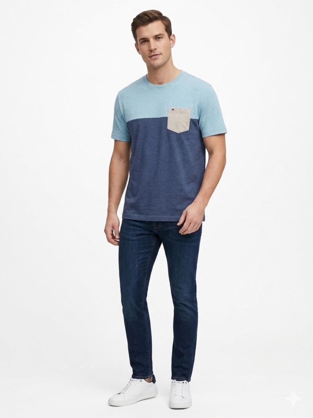 Tommy Hilfiger Colorblock T Shirt XXL Blue Pocket Tee Casual